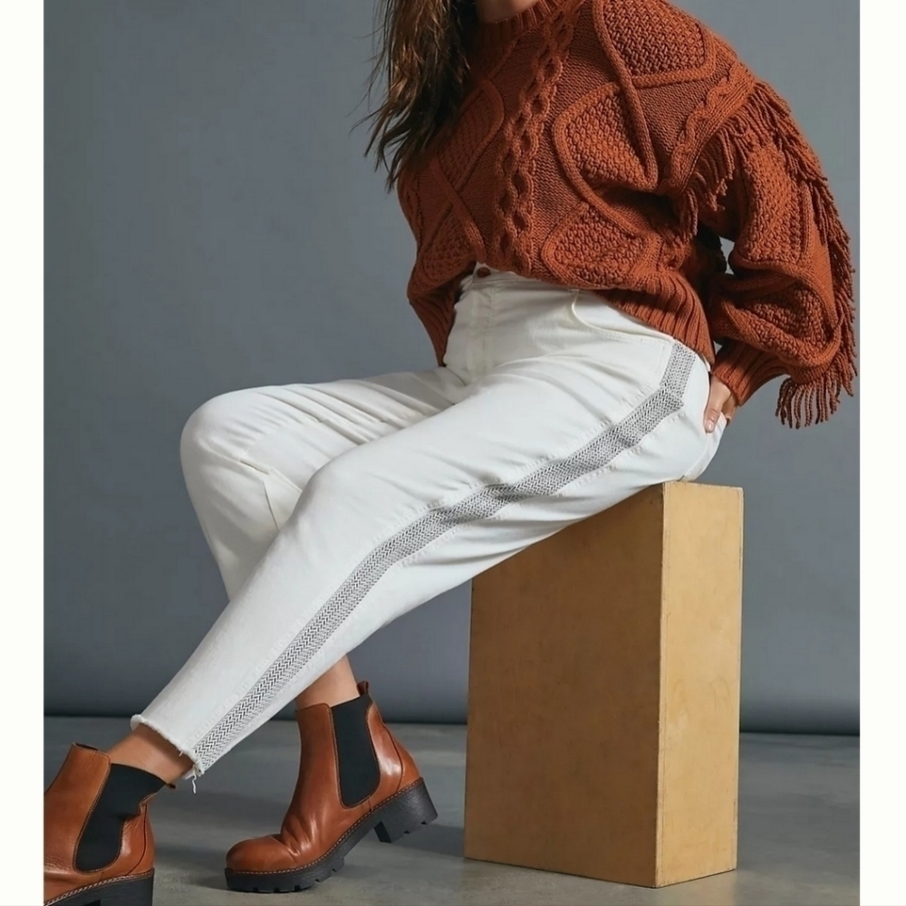 NWT Anthropologie Pilcro Letterpress White Slim Straight Stripe Buckle Jeans 27